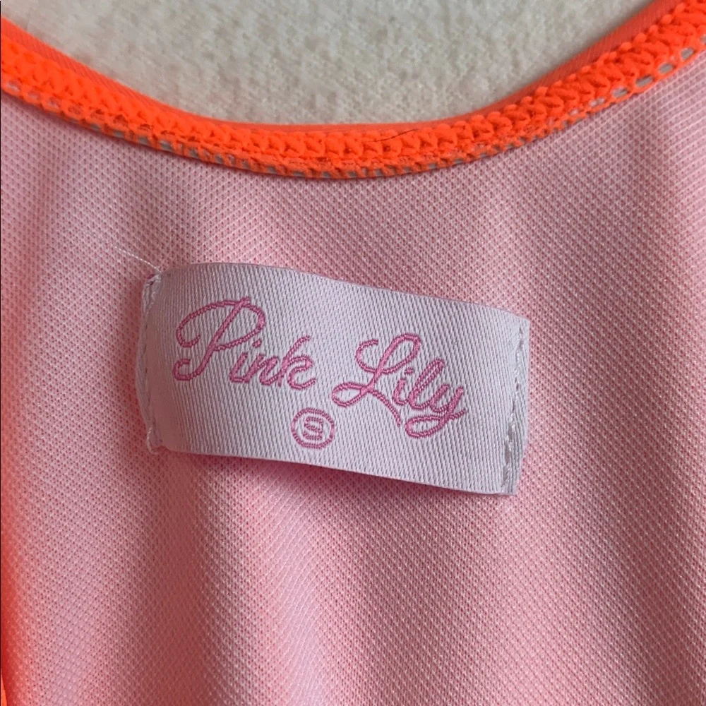 Pink Lily NWOT One Piece Swimsuit Neon Orange Small Mesh Detail at VNeck & Waist